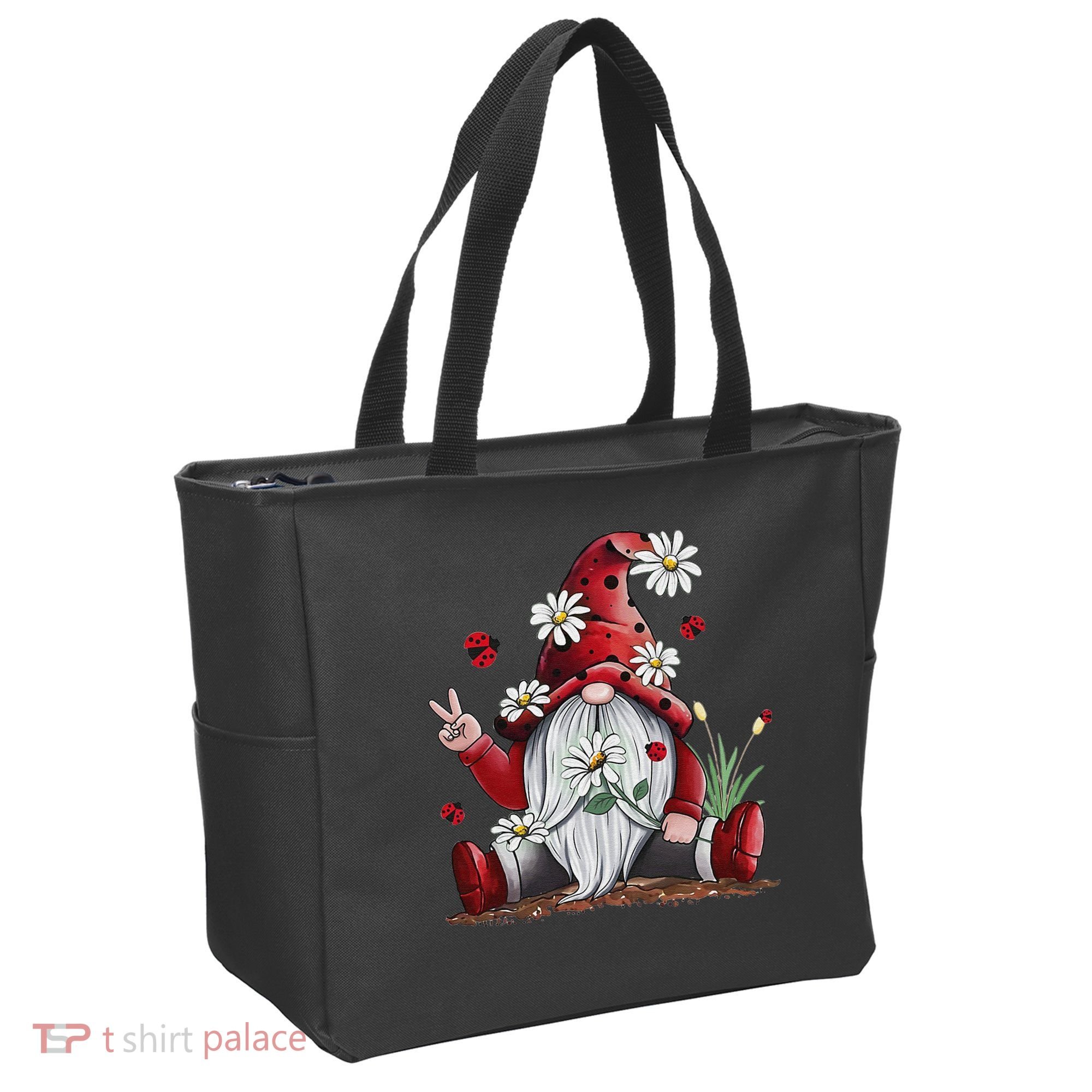 Floral Gnome Daisy Ladybugs Hippie Gnome Love Tote Bag