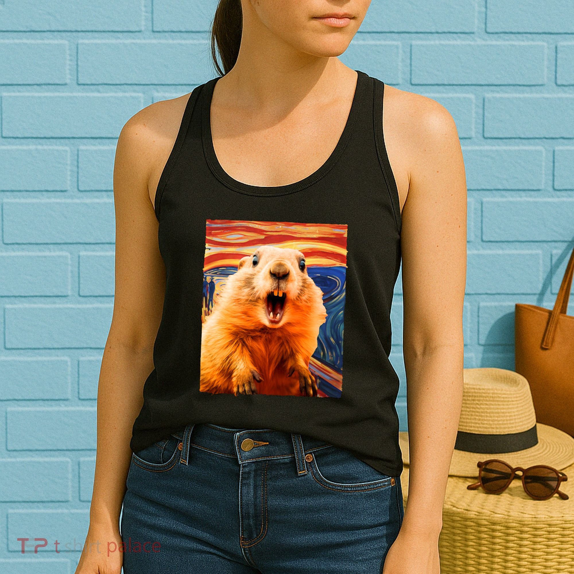 Funny Groundhog Day The Scream Painting Women's Tank Top