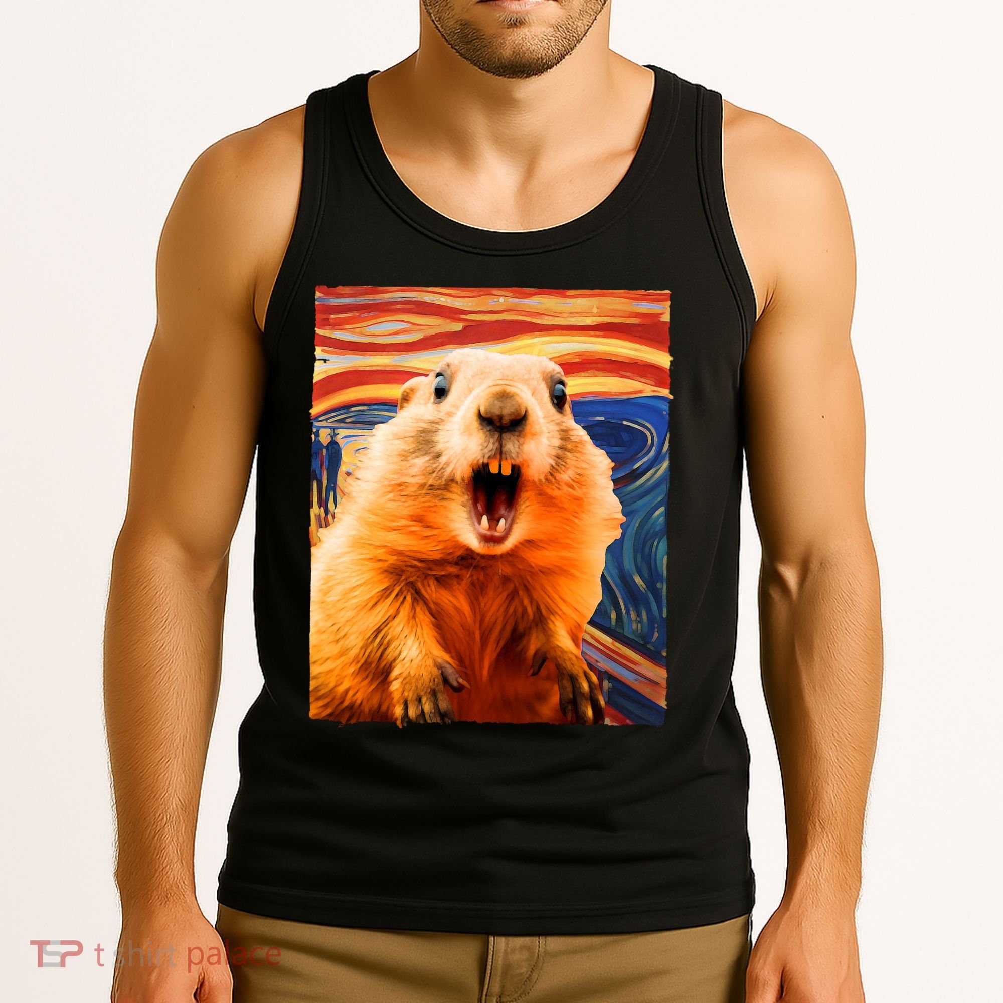 Funny Groundhog Day The Scream Painting Tank Top