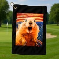 Funny Groundhog Day The Scream Painting Golf Towel thumb 1