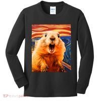Funny Groundhog Day The Scream Painting Kids Long Sleeve Shirt thumb 0