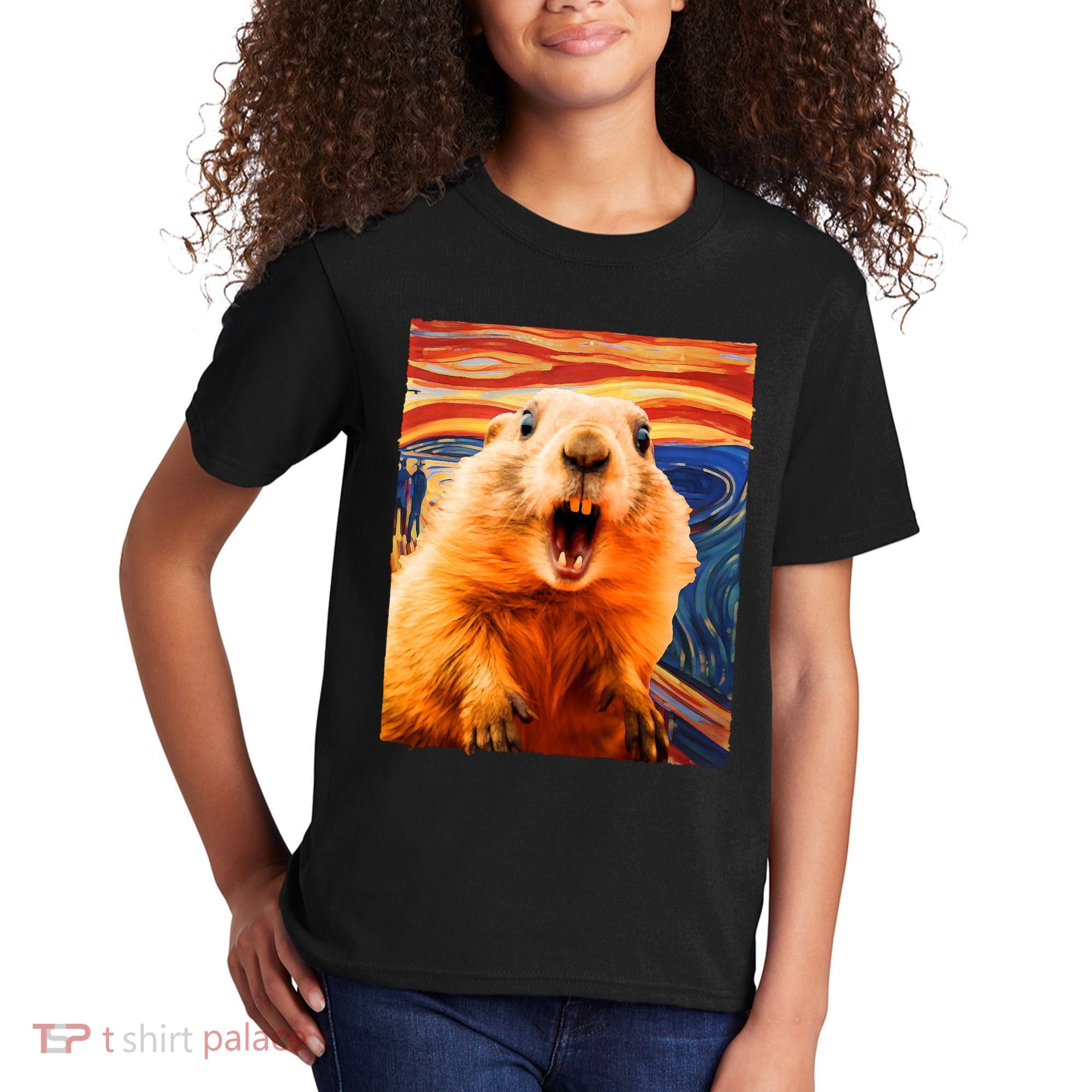 Funny Groundhog Day The Scream Painting Kids T-Shirt