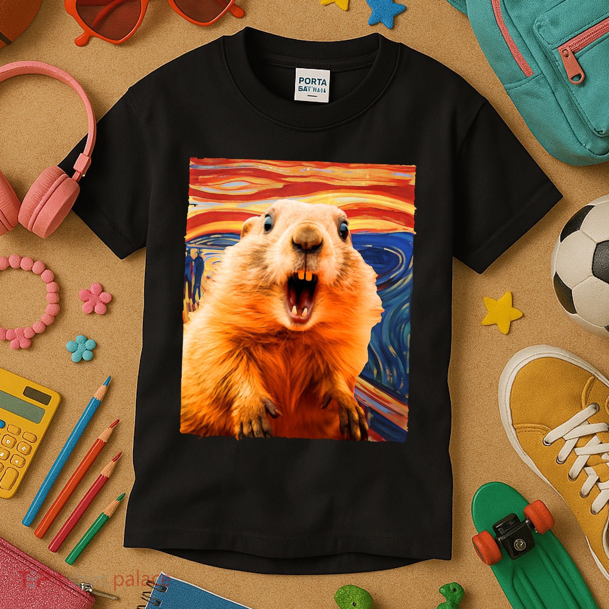 Funny Groundhog Day The Scream Painting Kids T-Shirt