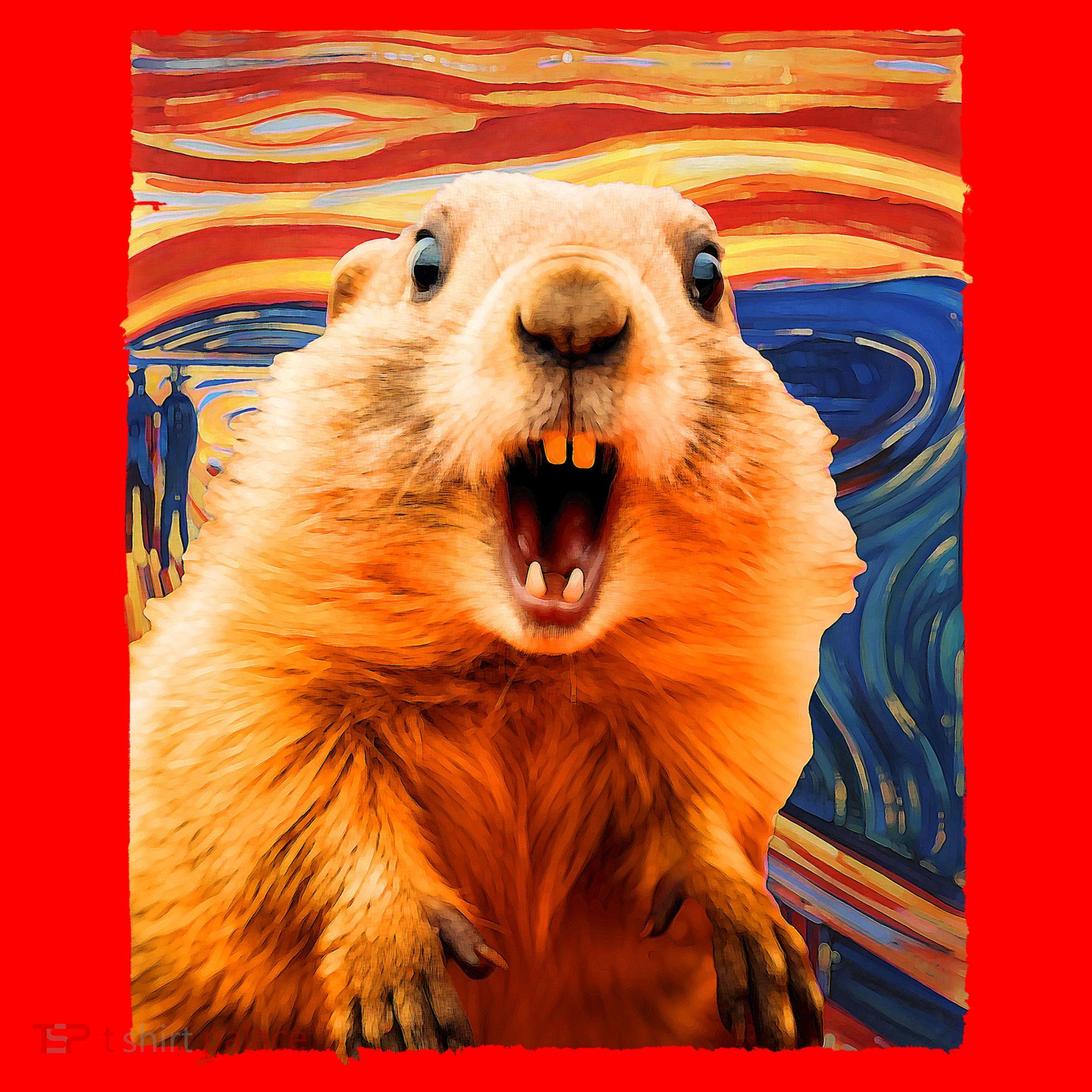 Funny Groundhog Day The Scream Painting Santa Hat