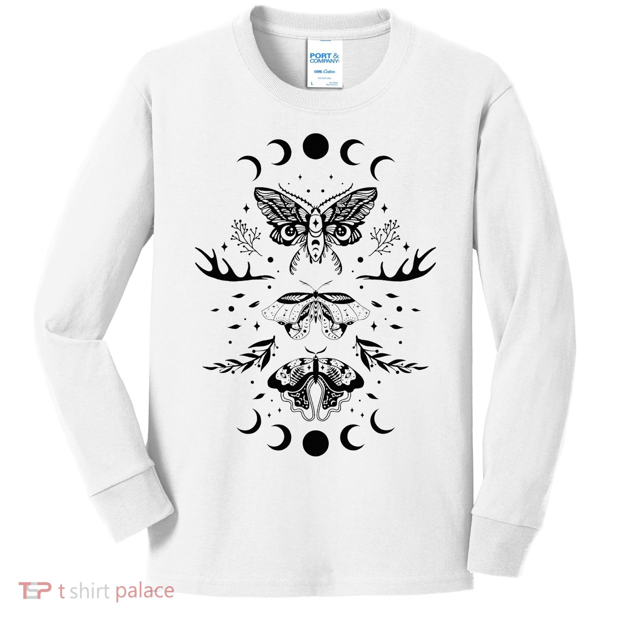 Fairy Grunge Fairycore Aesthetic Goth Luna Moth Butterfly Kids Long Sleeve Shirt