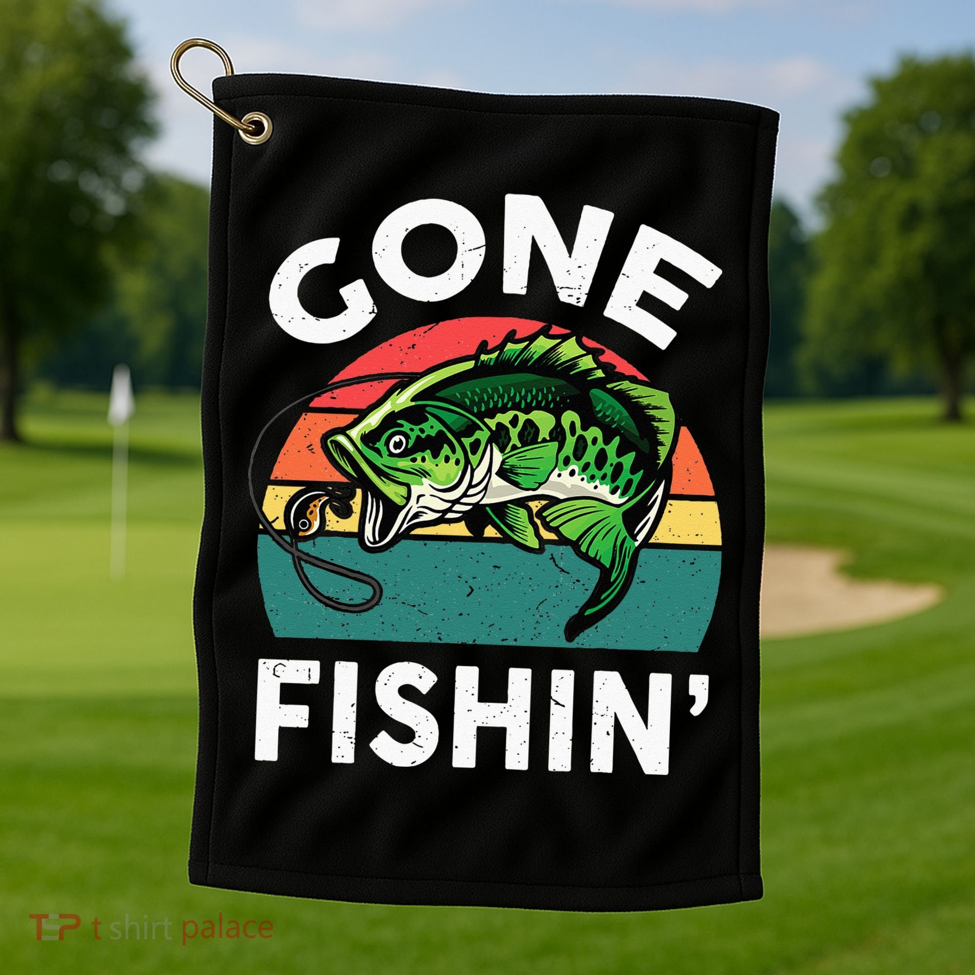 Funny Gone Fishing Bass Fish Golf Towel