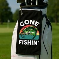 Funny Gone Fishing Bass Fish Golf Towel thumb 2