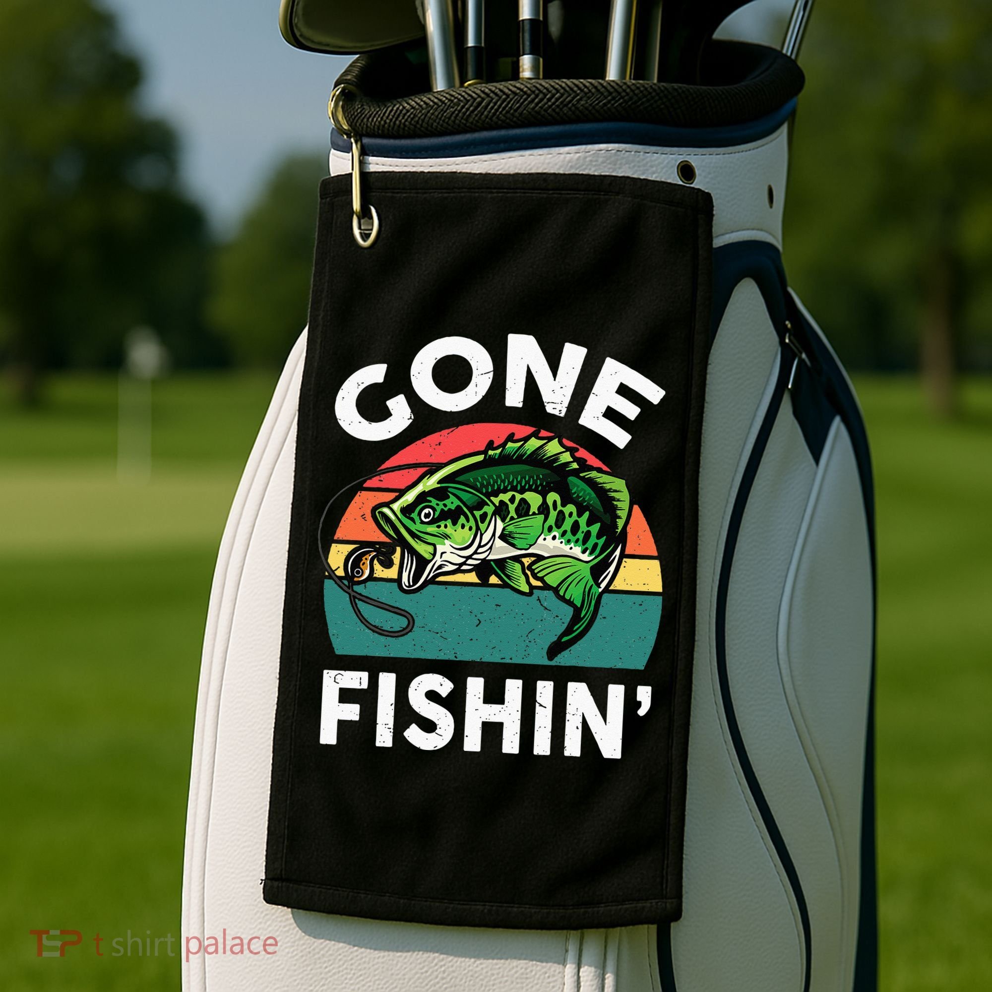 Funny Gone Fishing Bass Fish Golf Towel