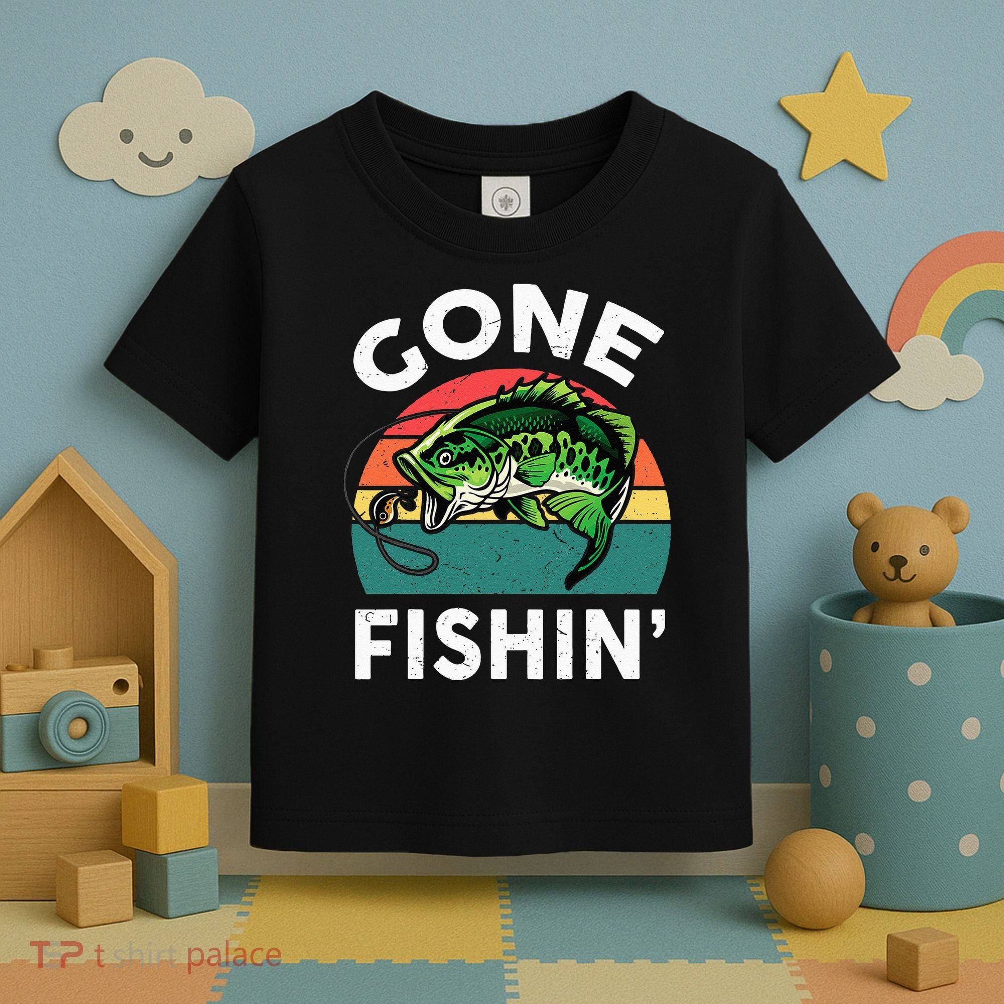 Funny Gone Fishing Bass Fish Toddler T-Shirt