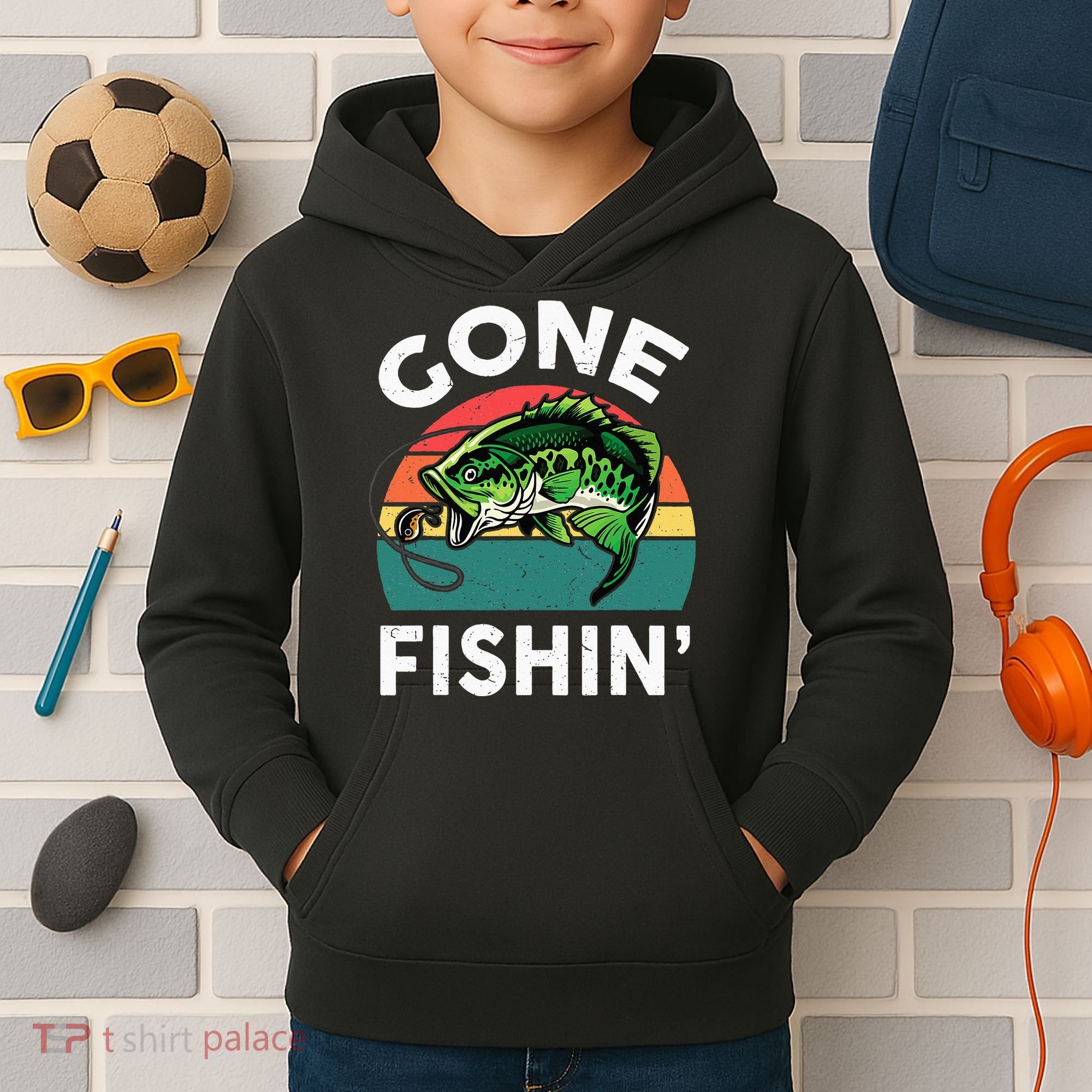 Funny Gone Fishing Bass Fish Kids Hoodie