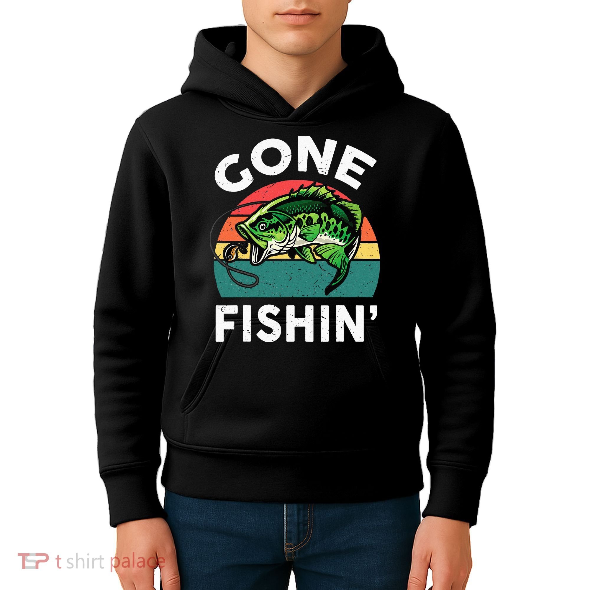 Funny Gone Fishing Bass Fish Kids Hoodie