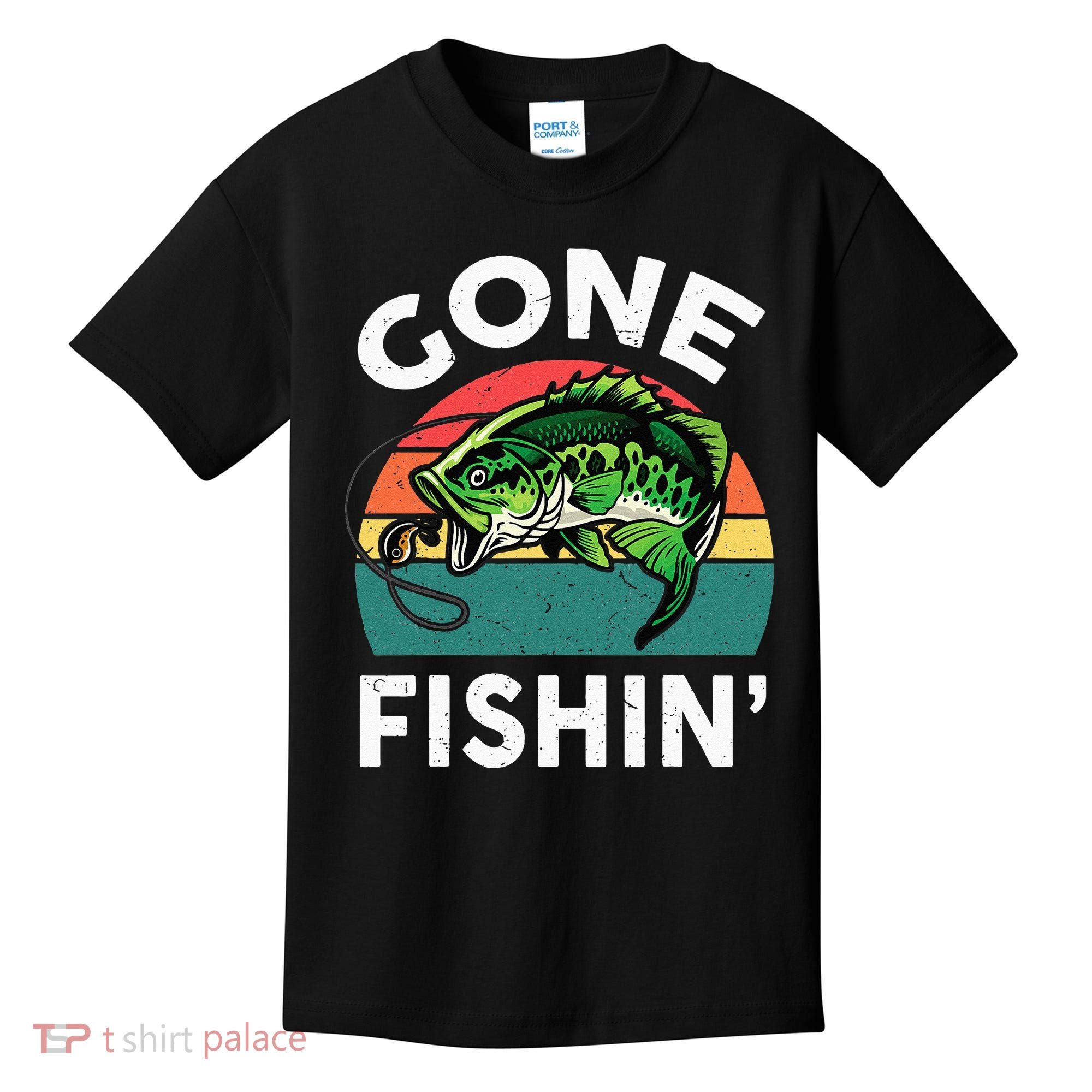 Funny Gone Fishing Bass Fish Kids T-Shirt