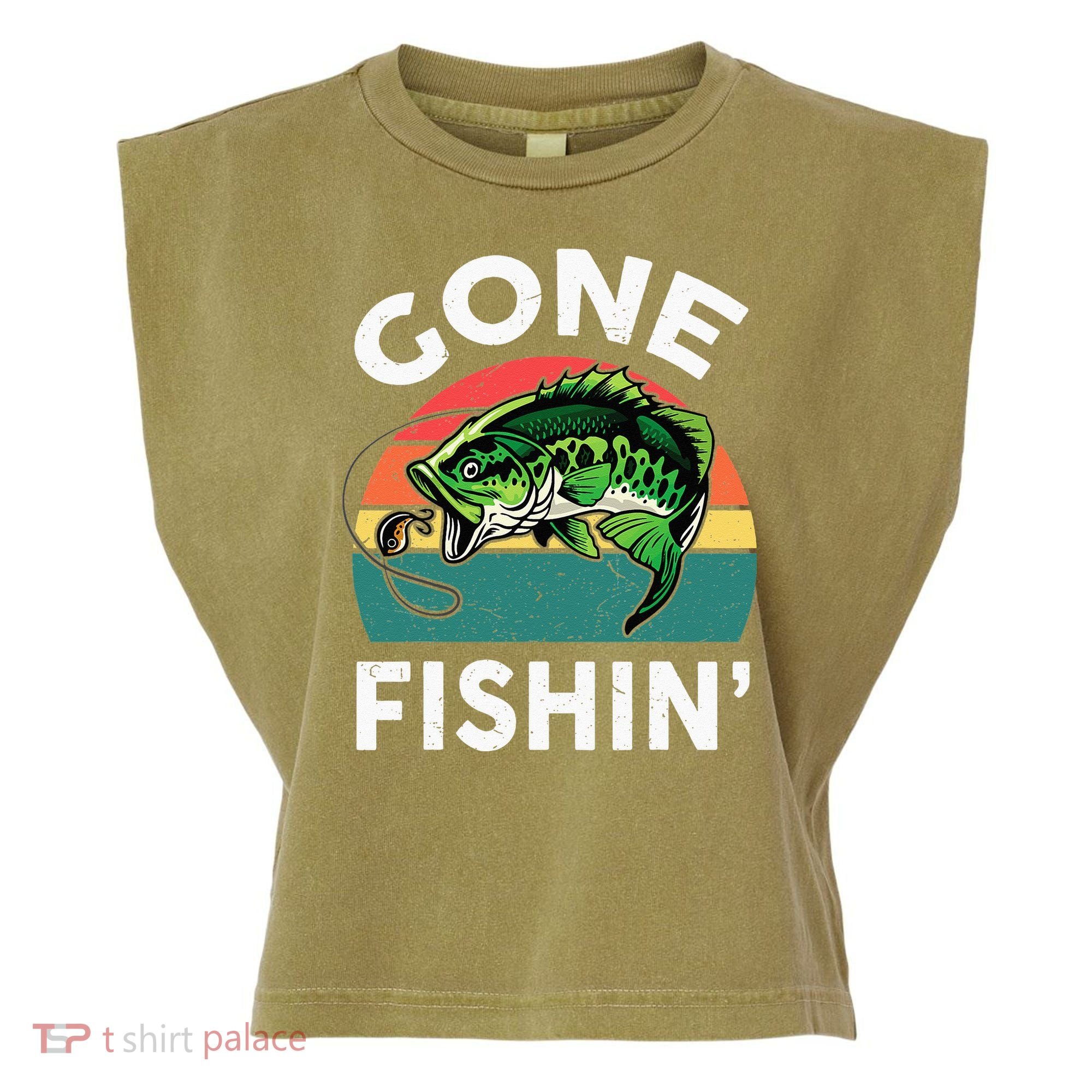 Funny Gone Fishing Bass Fish Garment-Dyed Women's Muscle Tee