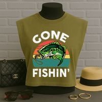 Funny Gone Fishing Bass Fish Garment-Dyed Women's Muscle Tee thumb 3