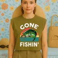 Funny Gone Fishing Bass Fish Garment-Dyed Women's Muscle Tee thumb 4