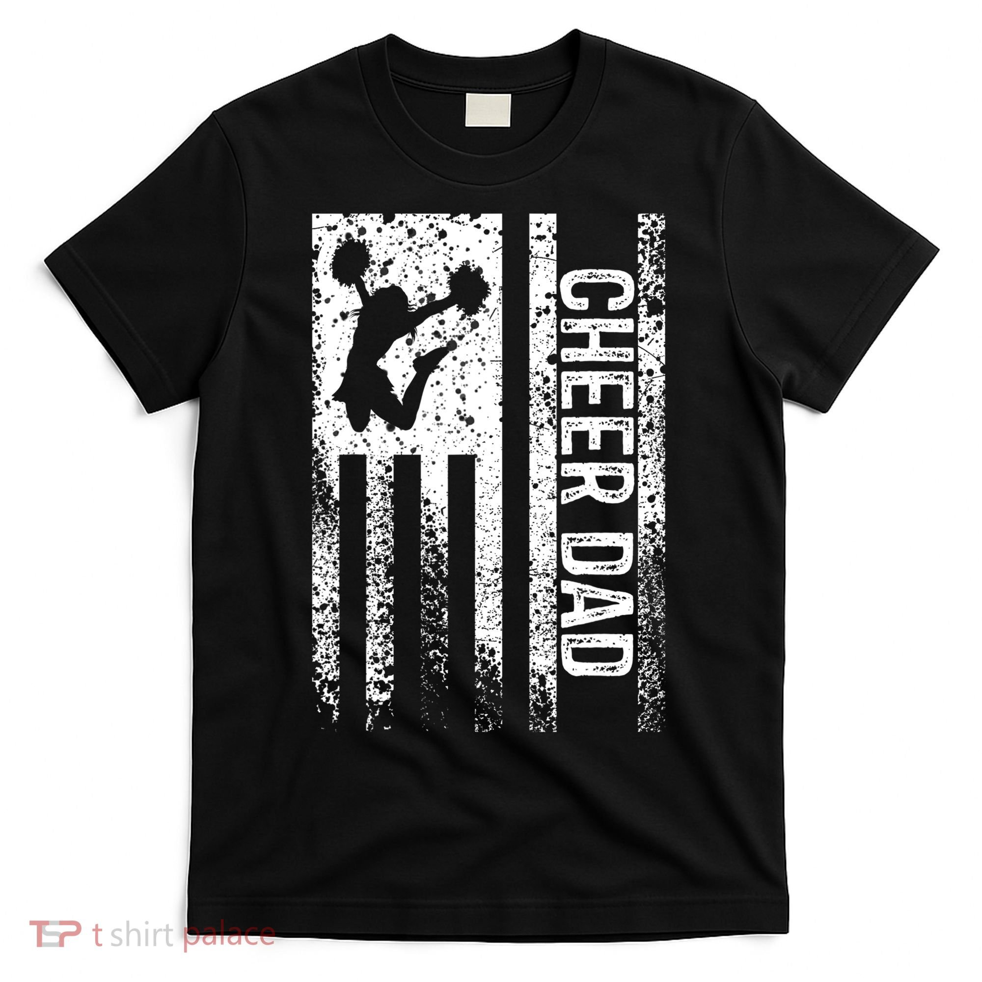Funny Gift For Mens Cheer Dad Vintage American Flag Father Cheerleader Squad T-Shirt
