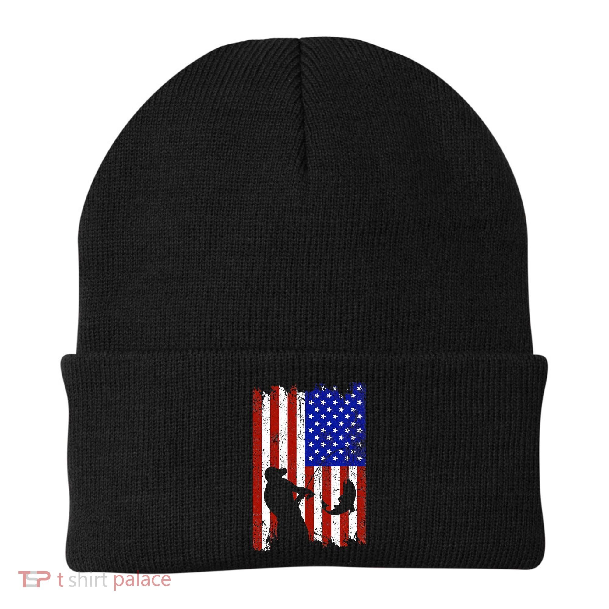 Fishing Gifts For Fisherman American Flag Beanie
