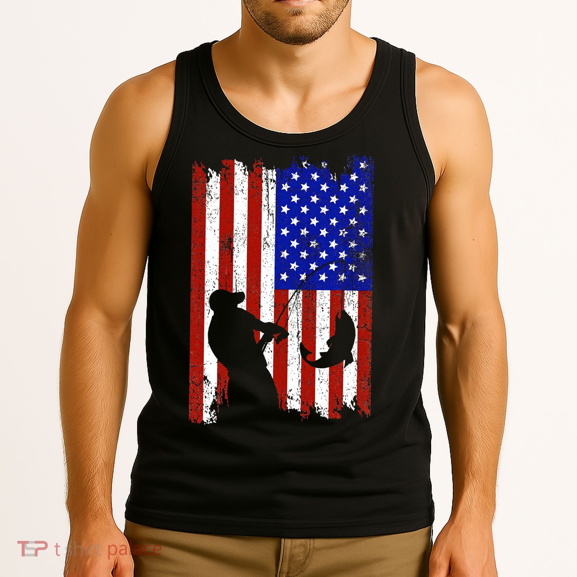 Fishing Gifts For Fisherman American Flag Tank Top