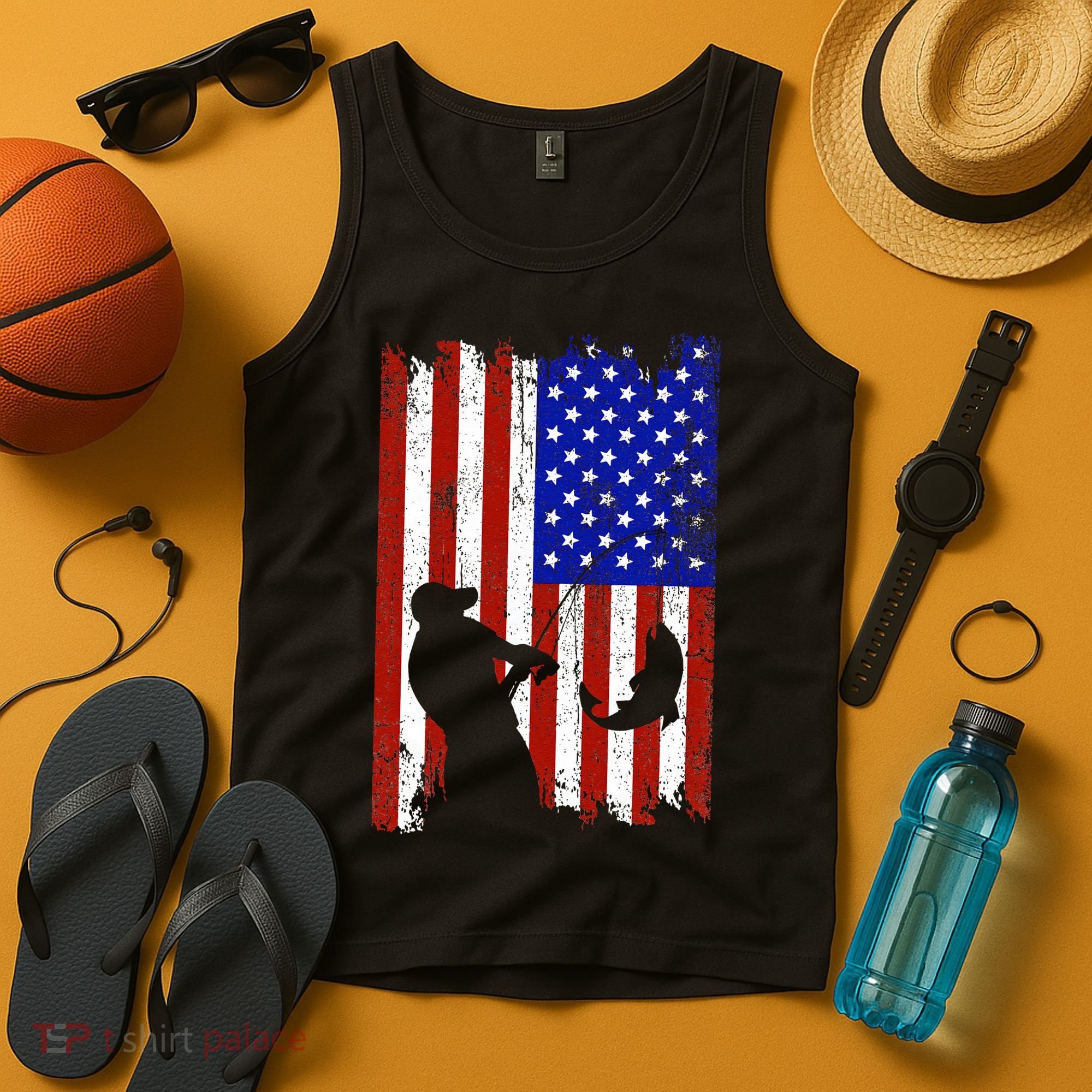 Fishing Gifts For Fisherman American Flag Tank Top