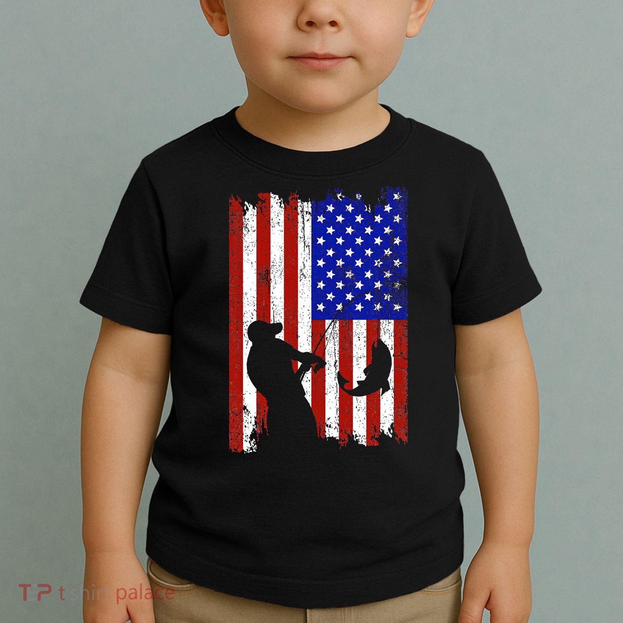 Fishing Gifts For Fisherman American Flag Toddler T-Shirt
