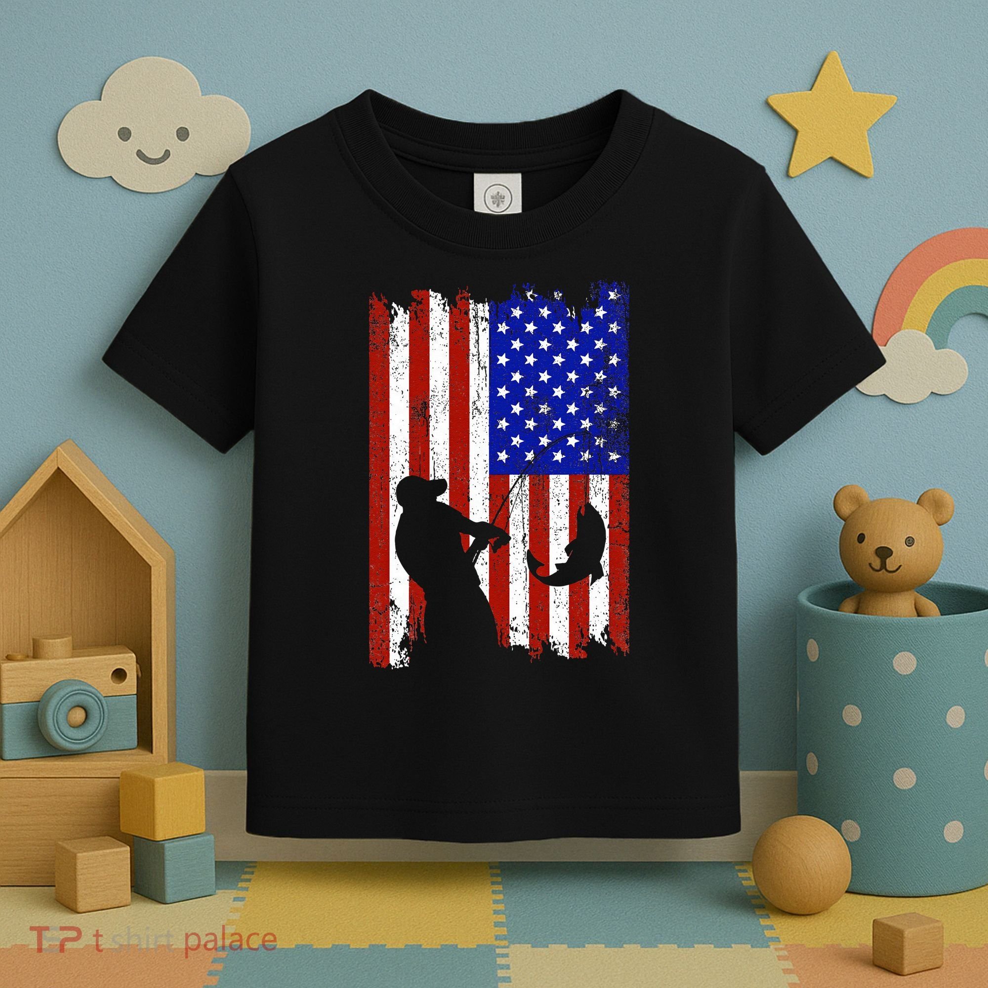 Fishing Gifts For Fisherman American Flag Toddler T-Shirt
