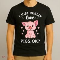 Funny Gift For Piggy Pig Hog Lovers Farmers I Just Really Love Pigs Ok? Hog Love T-Shirt thumb 3