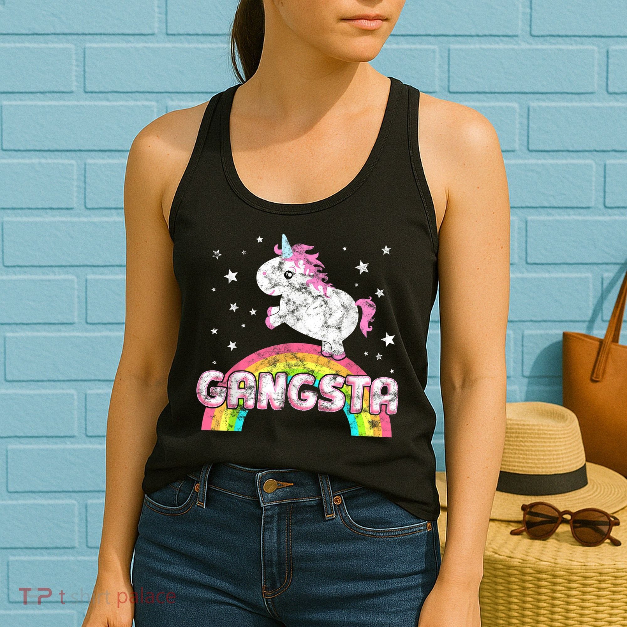 Funny Gift For Ironic Cool Unicorn Gangsta Rap Music Festival Women's Tank Top