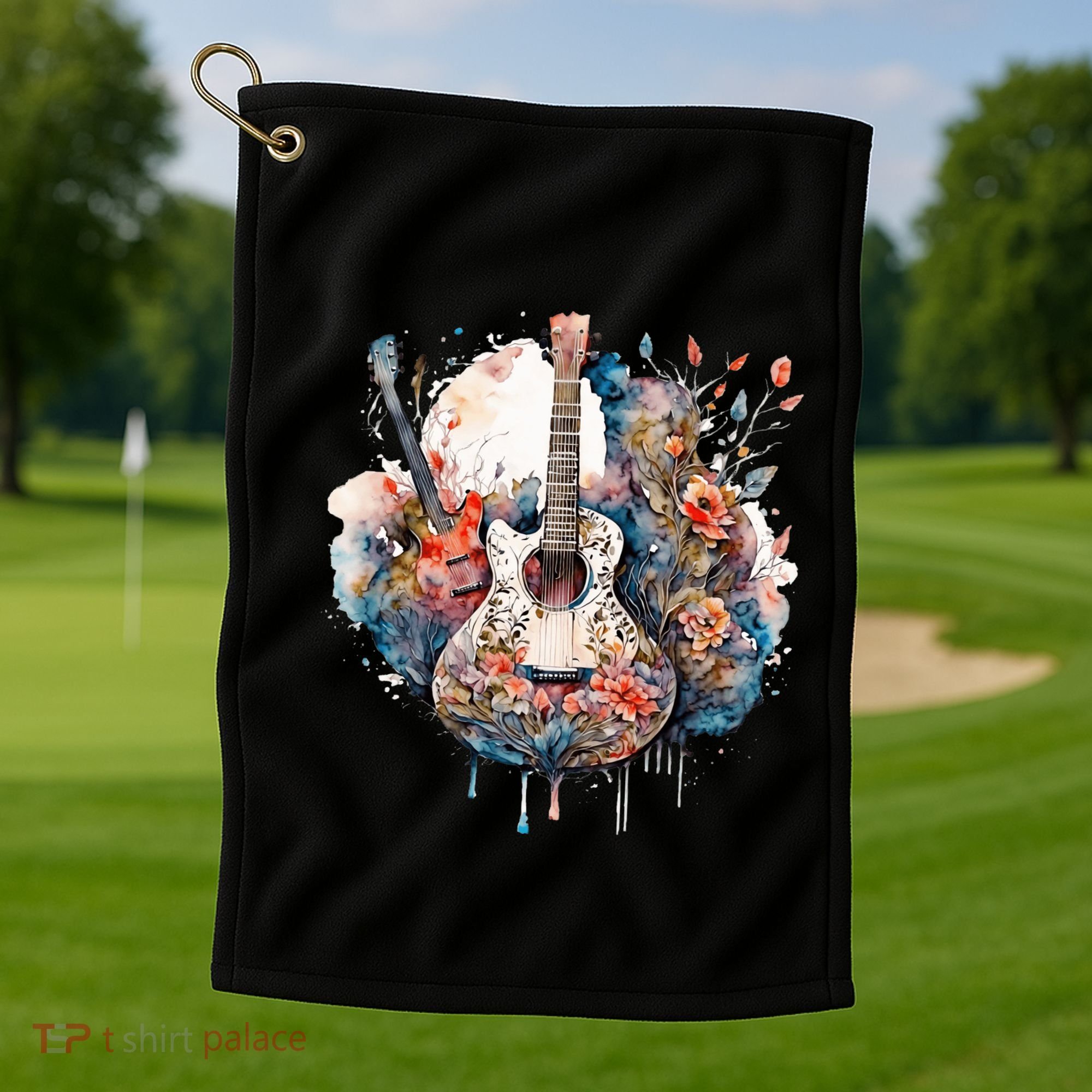 Floral Guitar Golf Towel