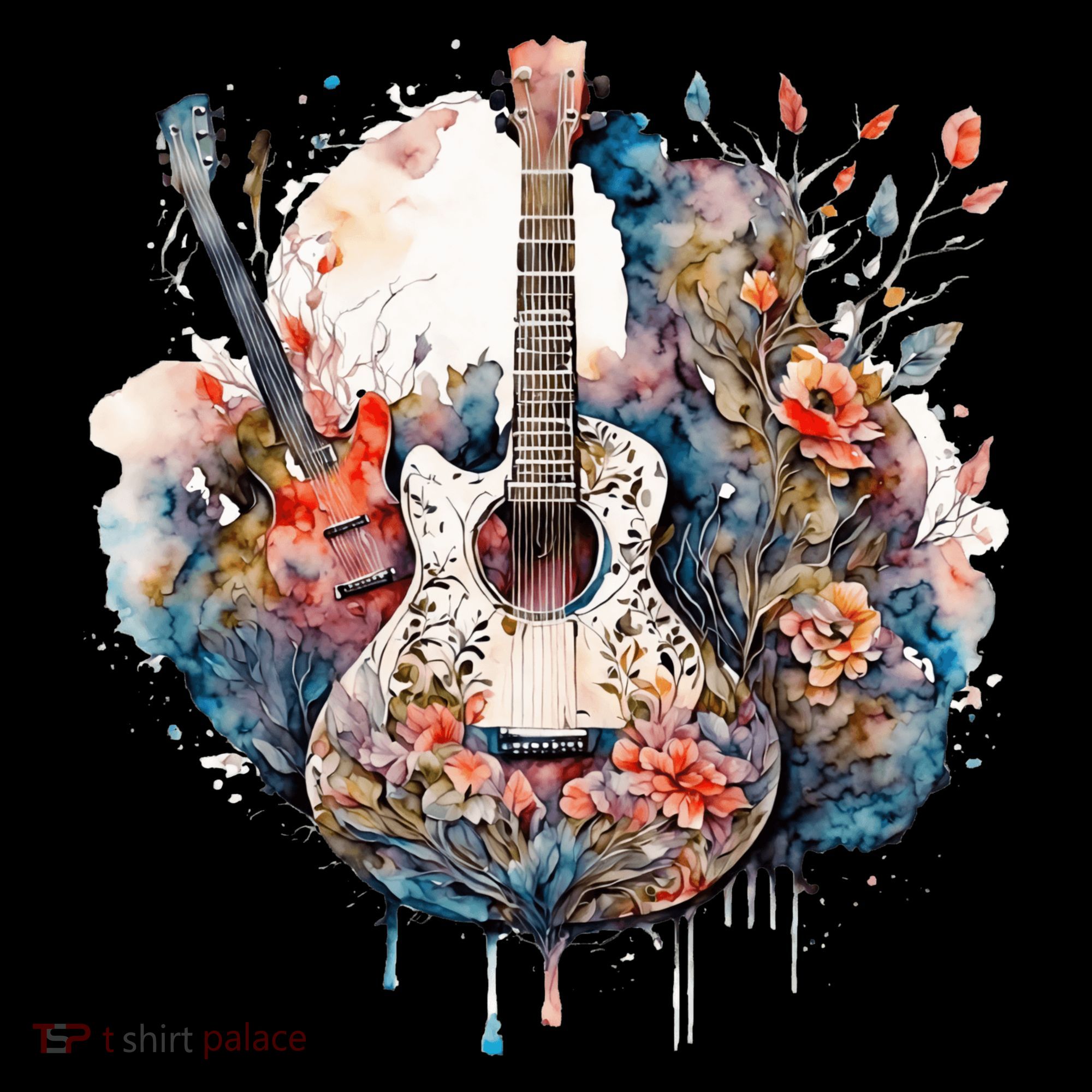 Floral Guitar Tote Bag