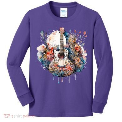 Floral Guitar Kids Long Sleeve Shirt