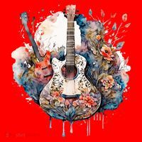 Floral Guitar Santa Hat thumb 1