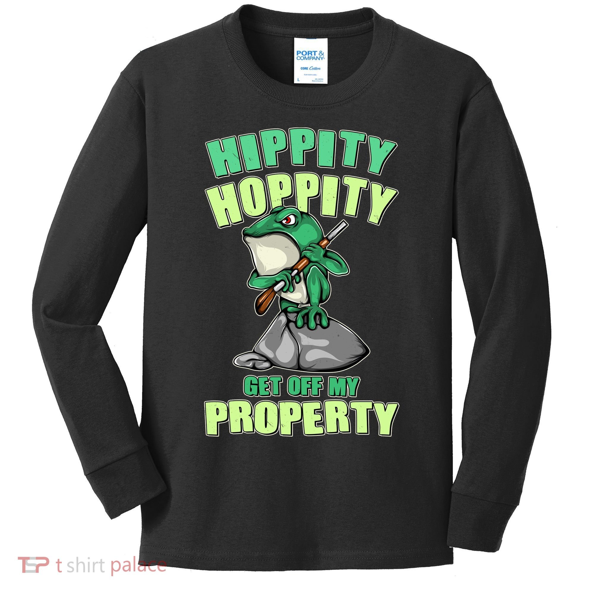 Funny Gun Frog Hippity Hoppity Get Off My Property Kids Long Sleeve Shirt