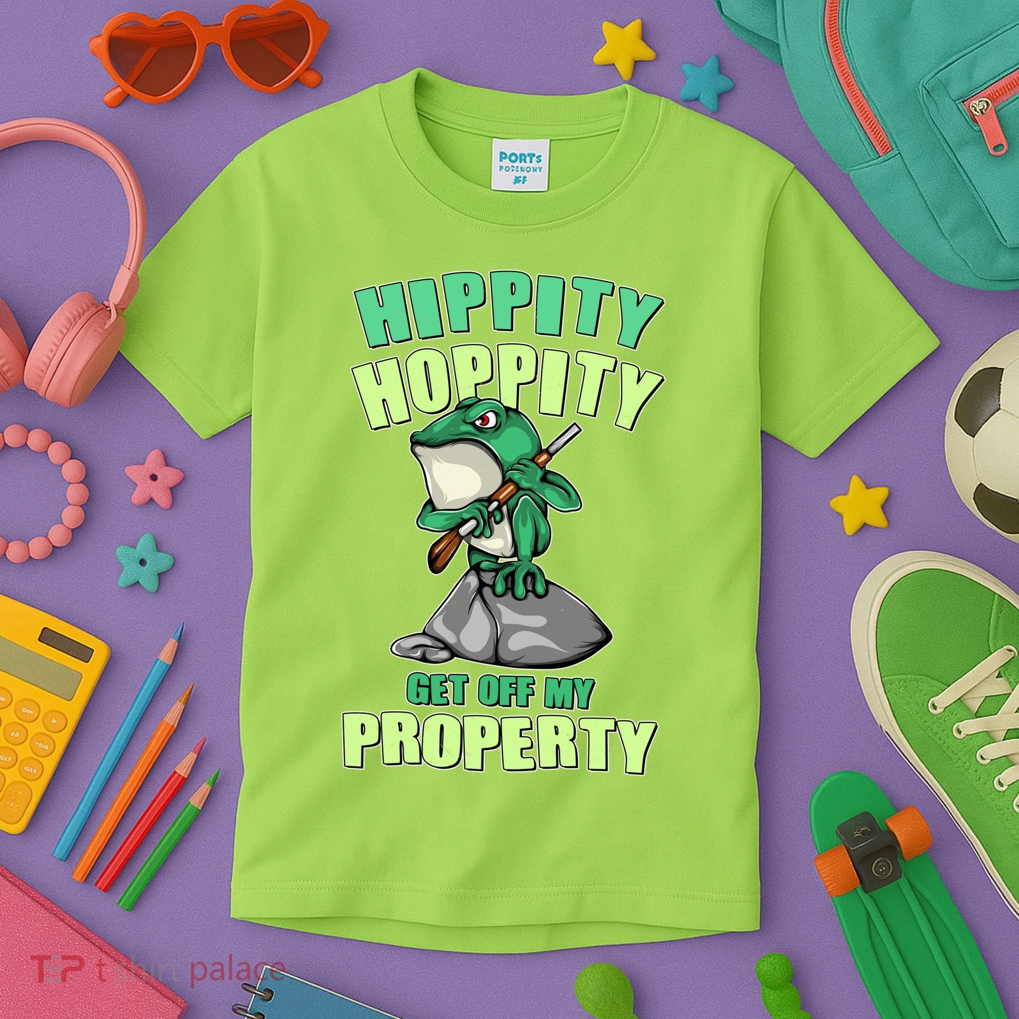 Funny Gun Frog Hippity Hoppity Get Off My Property Kids T-Shirt