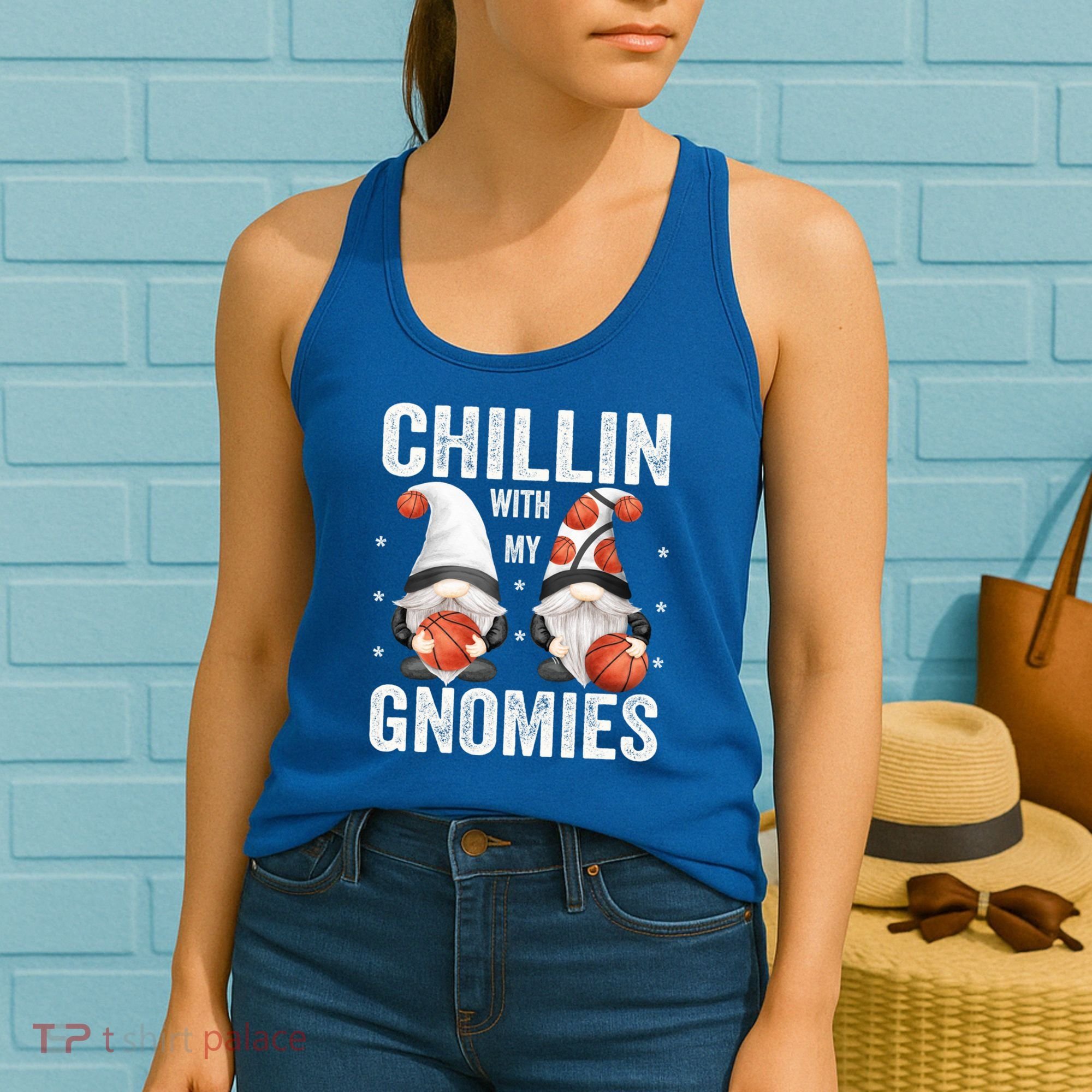 Funny Gnome For Basketball Lovers Chillin With My Gnomies Gift Women's Tank Top