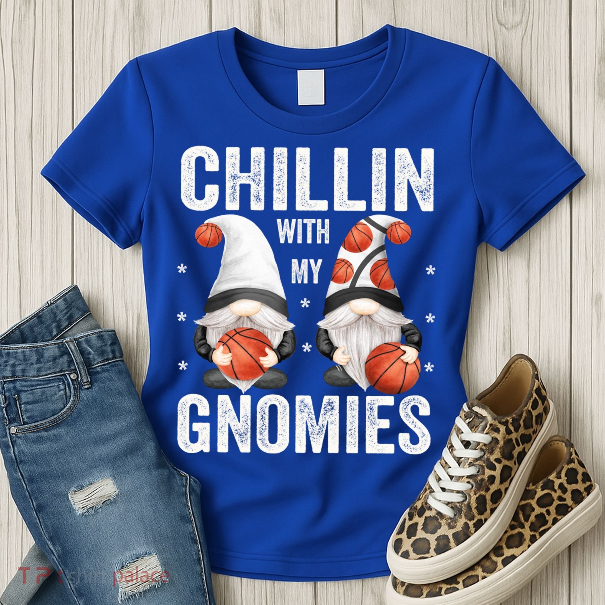 Funny Gnome For Basketball Lovers Chillin With My Gnomies Gift Women's T-Shirt