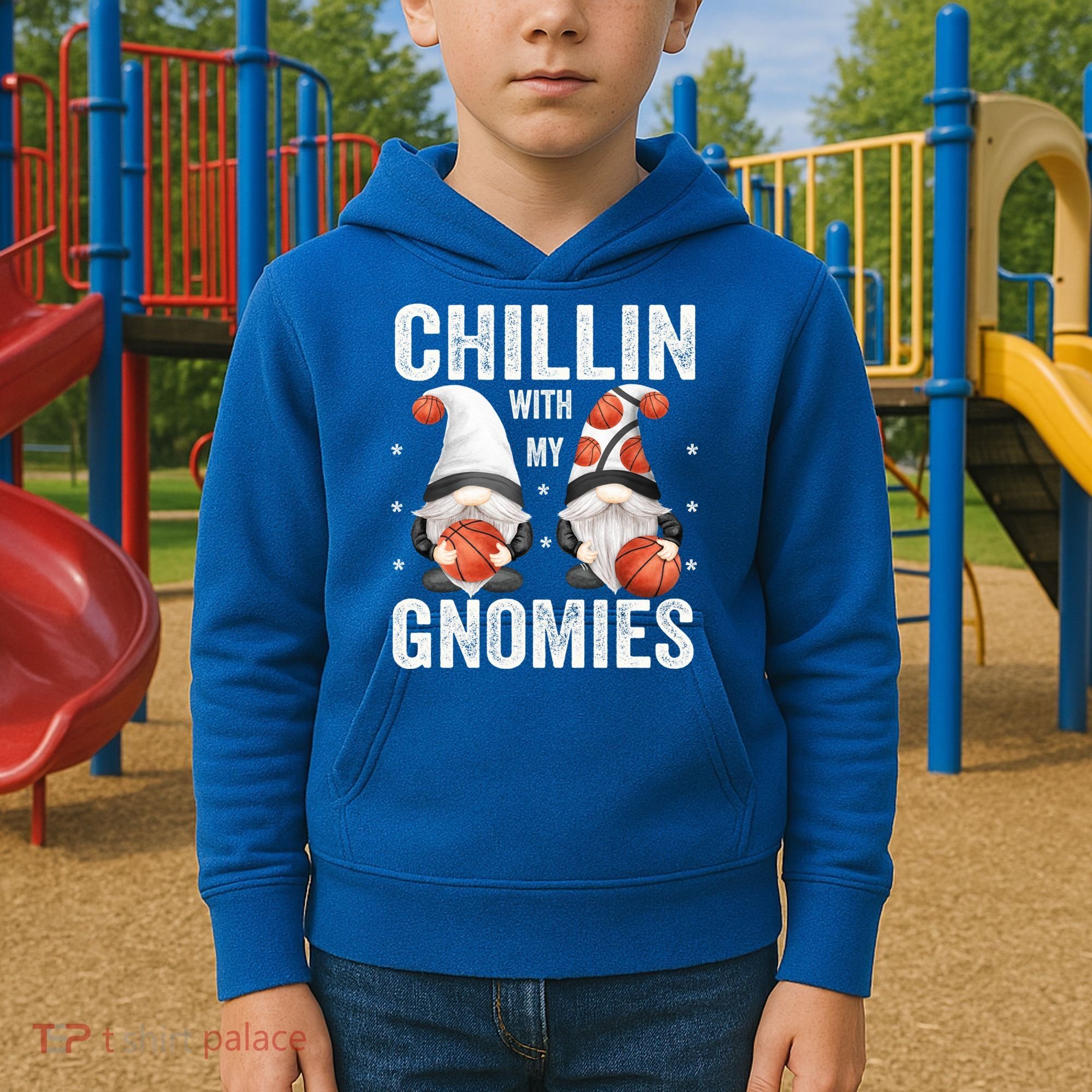 Funny Gnome For Basketball Lovers Chillin With My Gnomies Gift Kids Hoodie