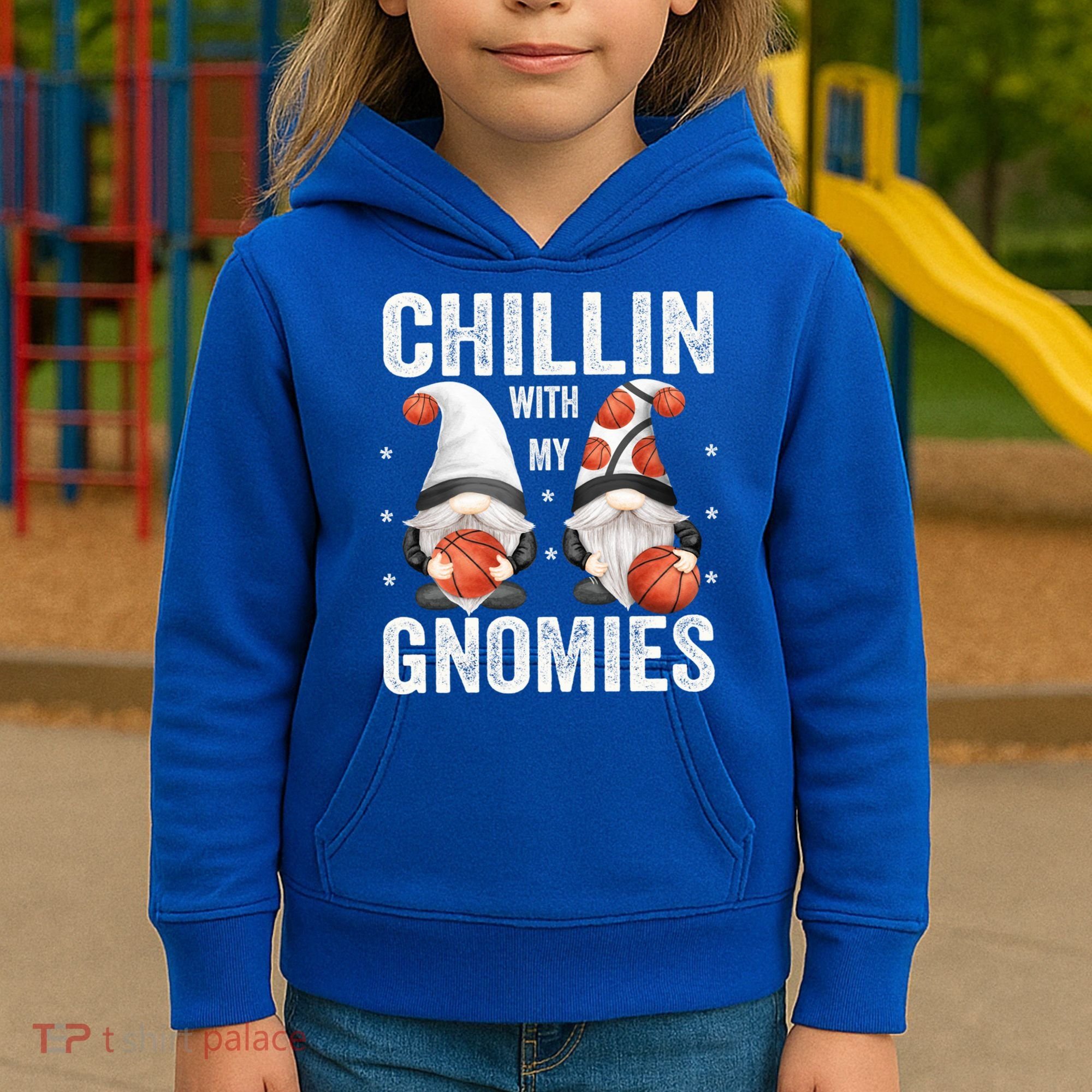 Funny Gnome For Basketball Lovers Chillin With My Gnomies Gift Kids Hoodie