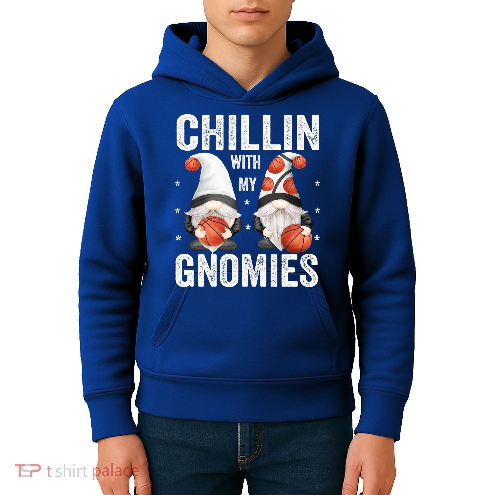 Funny Gnome For Basketball Lovers Chillin With My Gnomies Gift Kids Hoodie