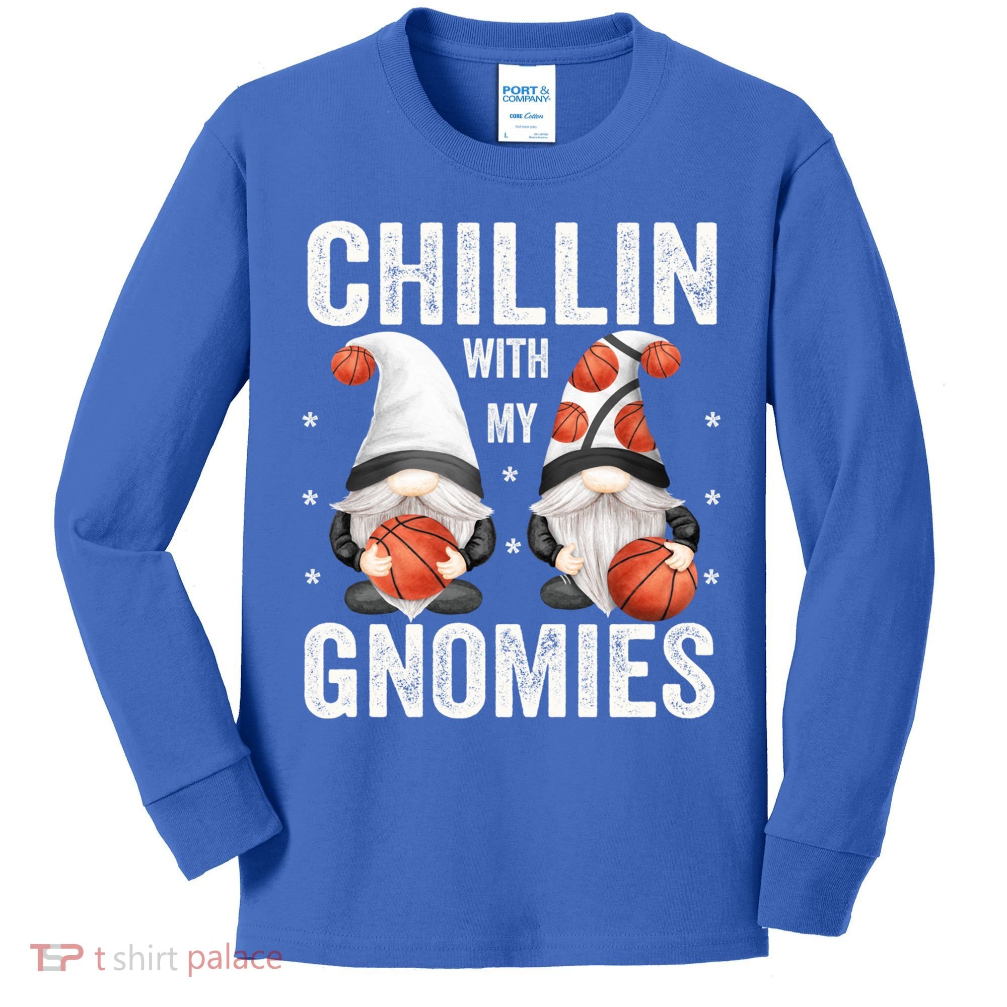 Funny Gnome For Basketball Lovers Chillin With My Gnomies Gift Kids Long Sleeve Shirt