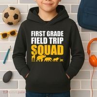 First Grade Field Trip Squad 1st Grade Zoo Crew Safari Kids Hoodie thumb 2