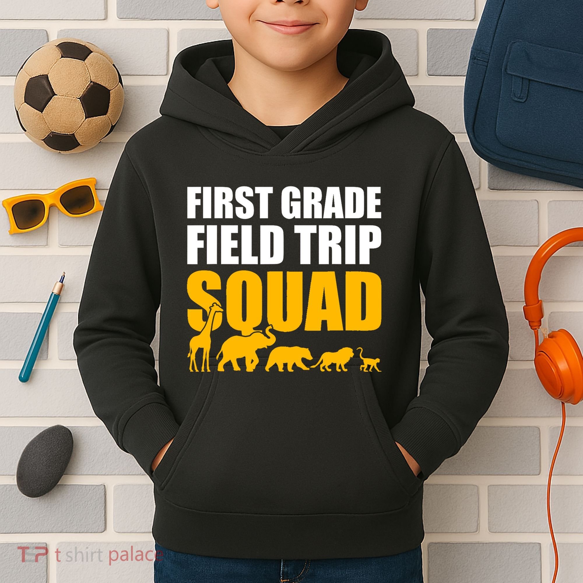First Grade Field Trip Squad 1st Grade Zoo Crew Safari Kids Hoodie
