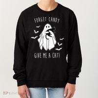 Funny Ghost Forget Candy Give Me A Cat Halloween Women's Sweatshirt thumb 0