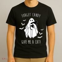 Funny Ghost Forget Candy Give Me A Cat Halloween T-Shirt thumb 3
