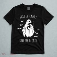 Funny Ghost Forget Candy Give Me A Cat Halloween T-Shirt thumb 5