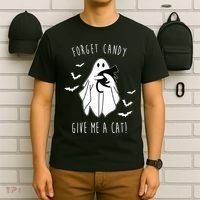 Funny Ghost Forget Candy Give Me A Cat Halloween T-Shirt thumb 6