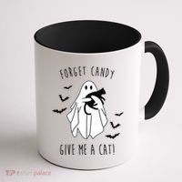 Funny Ghost Forget Candy Give Me A Cat Halloween Coffee Mug thumb 1