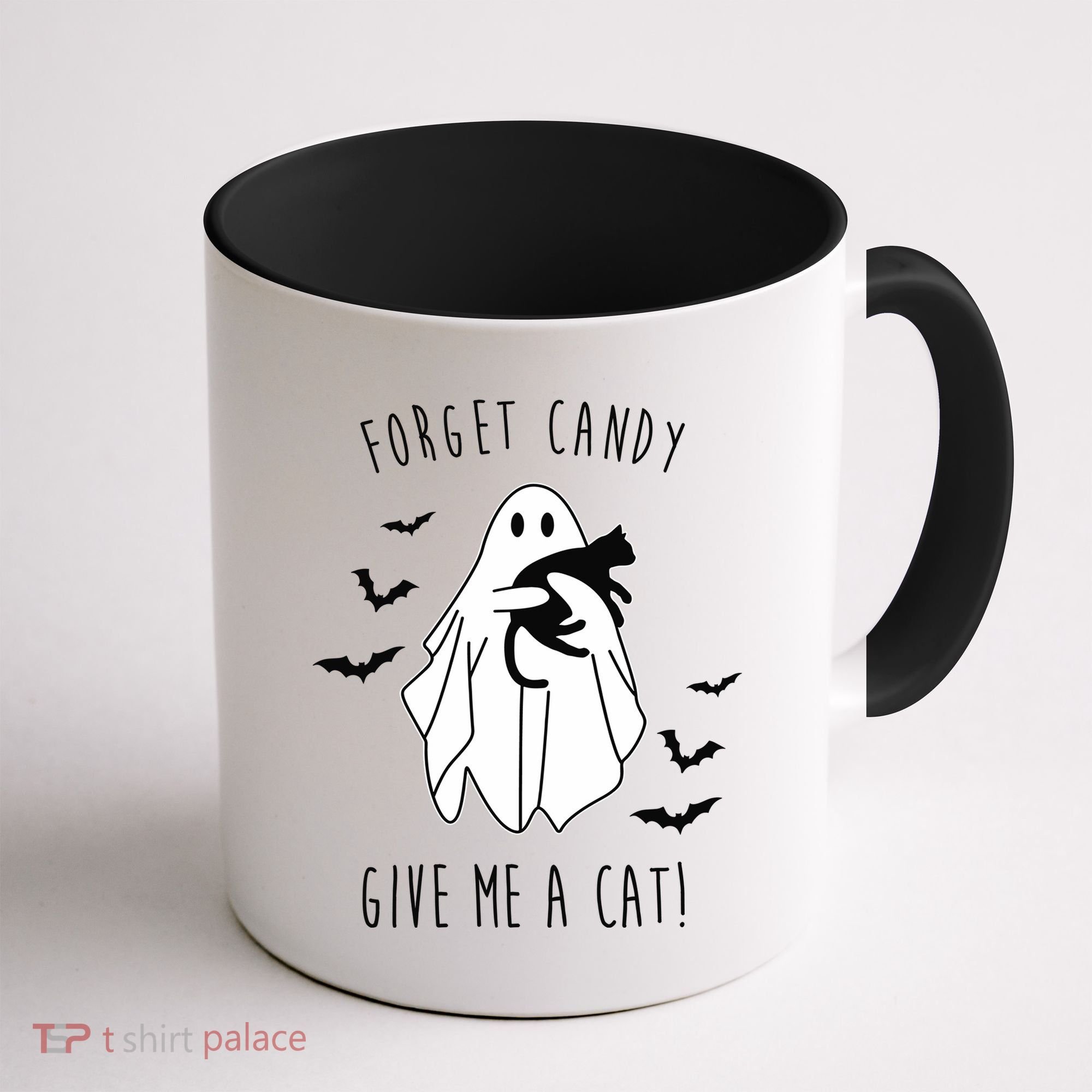 Funny Ghost Forget Candy Give Me A Cat Halloween Coffee Mug