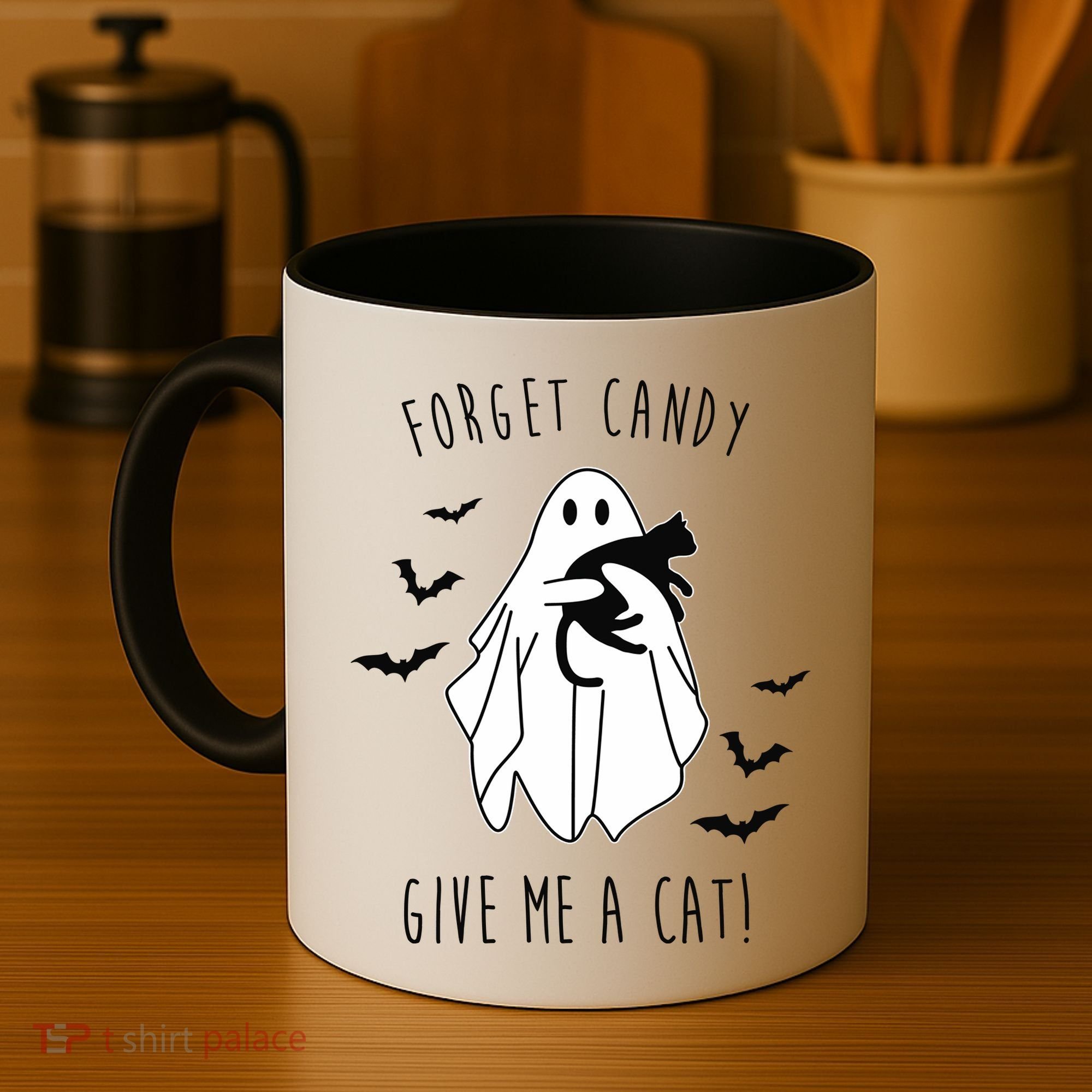 Funny Ghost Forget Candy Give Me A Cat Halloween Coffee Mug