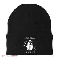 Funny Ghost Forget Candy Give Me A Cat Halloween Beanie thumb 0