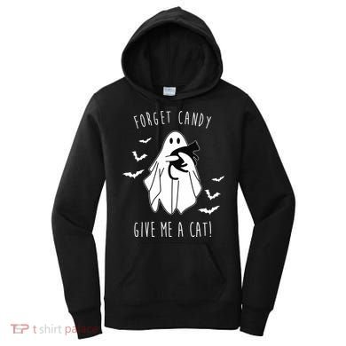 Funny Ghost Forget Candy Give Me A Cat Halloween Women's Hoodie